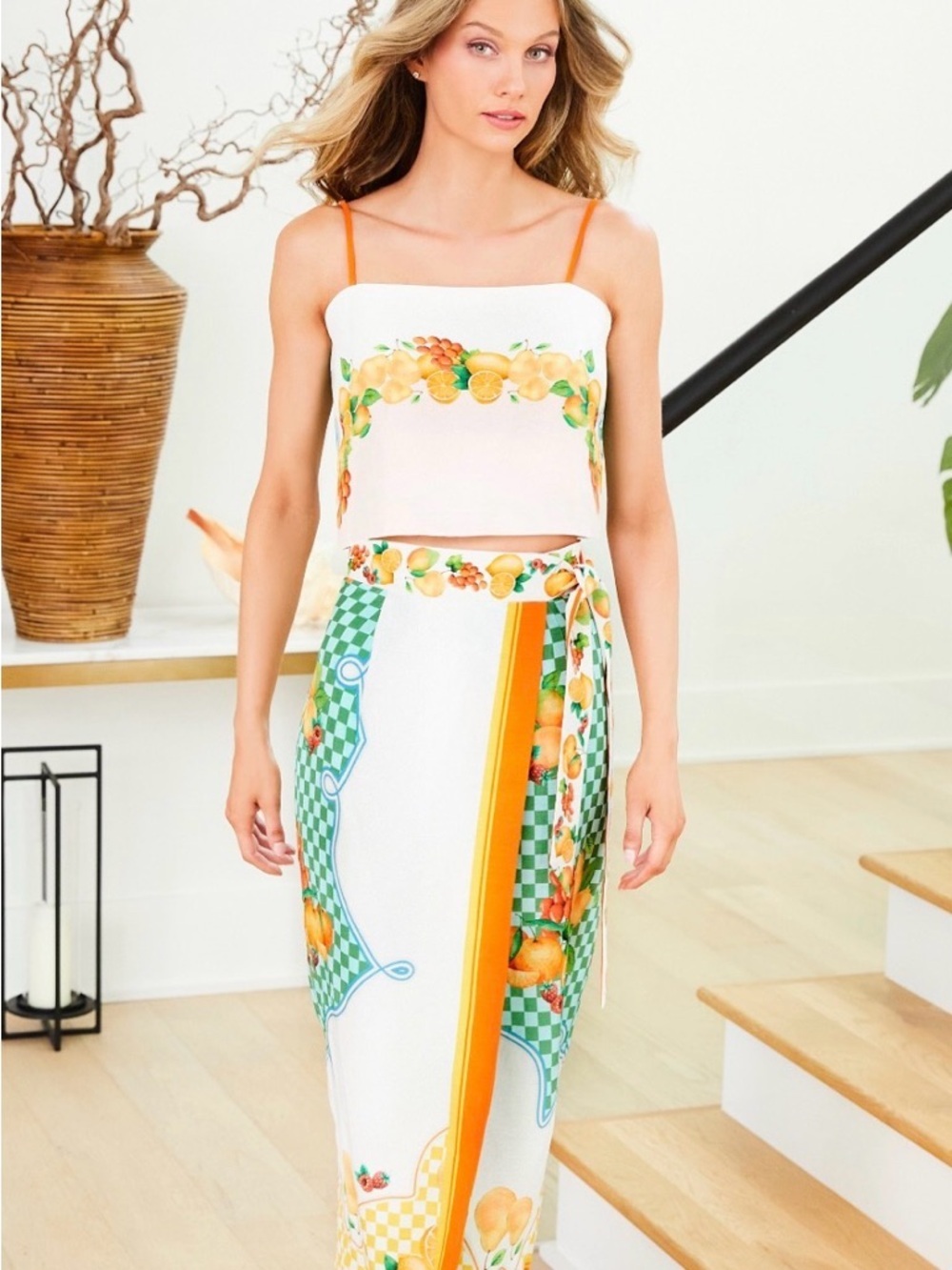 Callista Fruit Print Square Neck Sleeveless Top